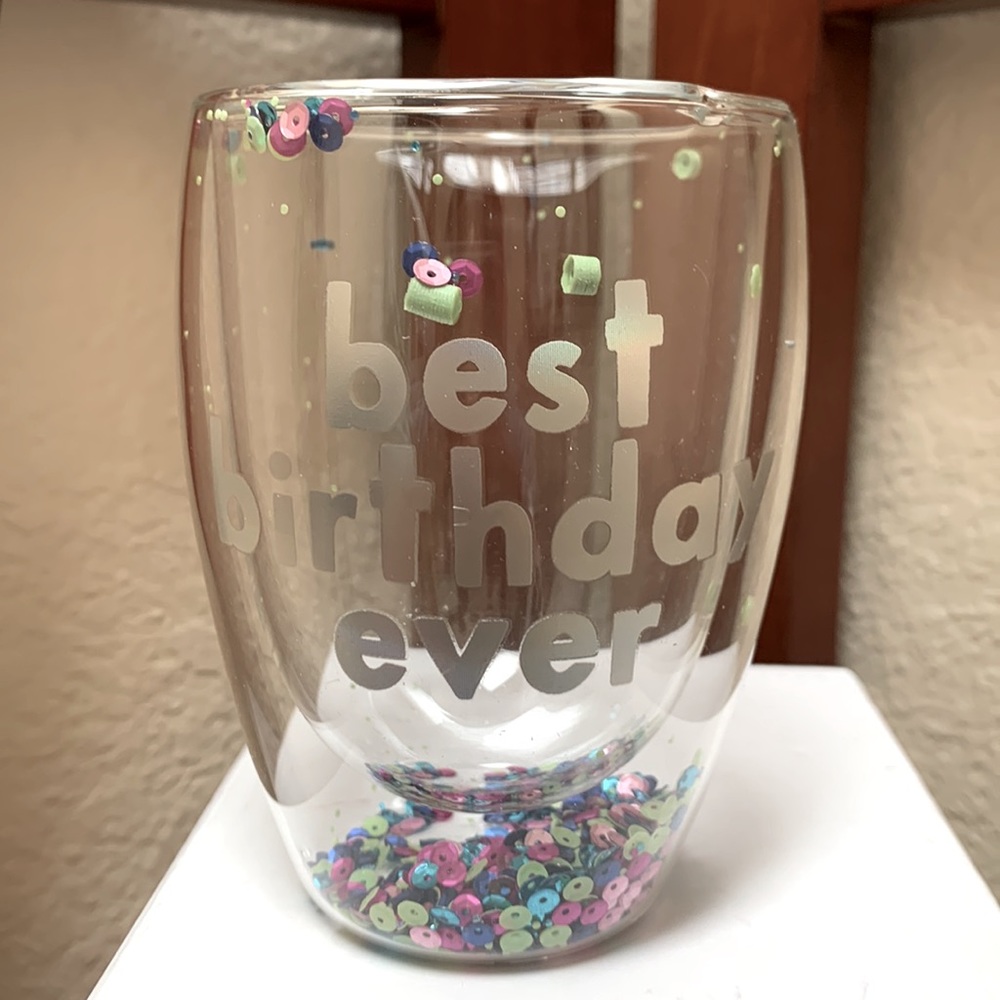 🔹NEW Thimble press Slant Double Wall Stemless Glass Best Birthday Ever….